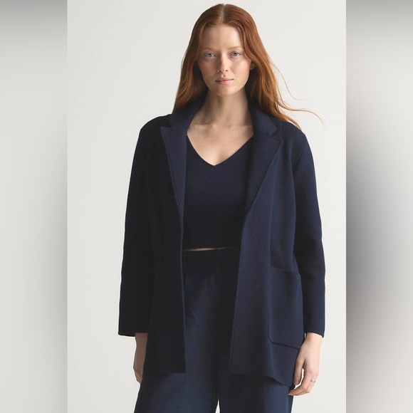 NWT Quince 100% Organic Cotton Women’s Knit Blazer in Navy - Picture 1 of 9